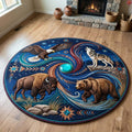 Midnight Spirit Animal Swirl Round Mat Rug - Non-Slip Washable Round Rug for Bedroom & Nursery