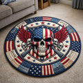 Winged Patriot Skull Banner Round Mat Rug - Non-Slip Washable Round Rug for Bedroom & Nursery