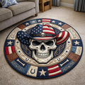 American Cowboy Hat Skull Round Mat Rug - Non-Slip Washable Round Rug for Bedroom & Nursery