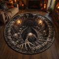 Stone Crypt Skeleton Hands Round Mat Rug - Non-Slip Washable Round Rug for Bedroom & Nursery