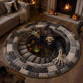Skeleton Witch Green Cauldron Round Mat Rug - Non-Slip Washable Round Rug for Bedroom & Nursery