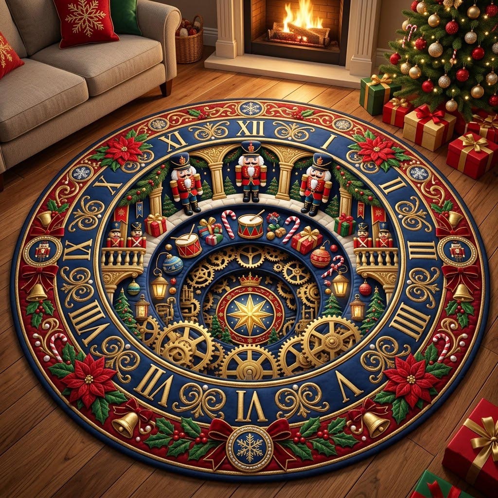 Nutcracker Clockwork Parade Round Mat Rug - Non-Slip Washable Round Rug for Bedroom & Nursery