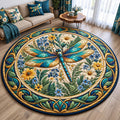 Dragonfly Flower Garden Round Mat Rug - Cute Animal Design | Charming Home Decor