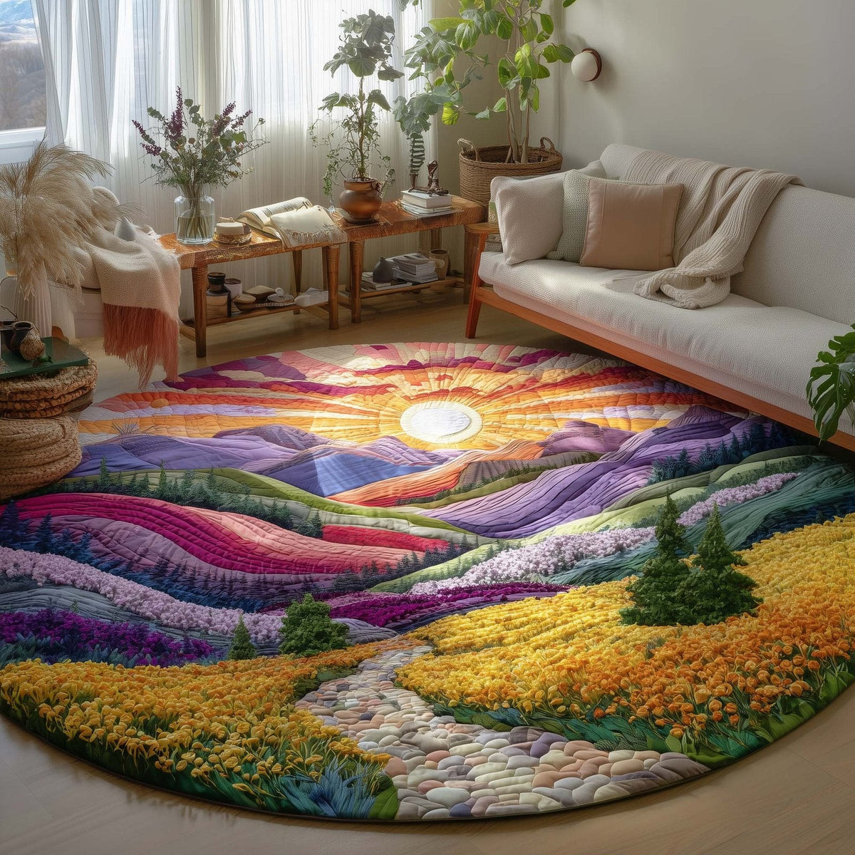 Dreamy Pathway Round Mat Rug - Nature Design | Serene Home Decor (Design 2)