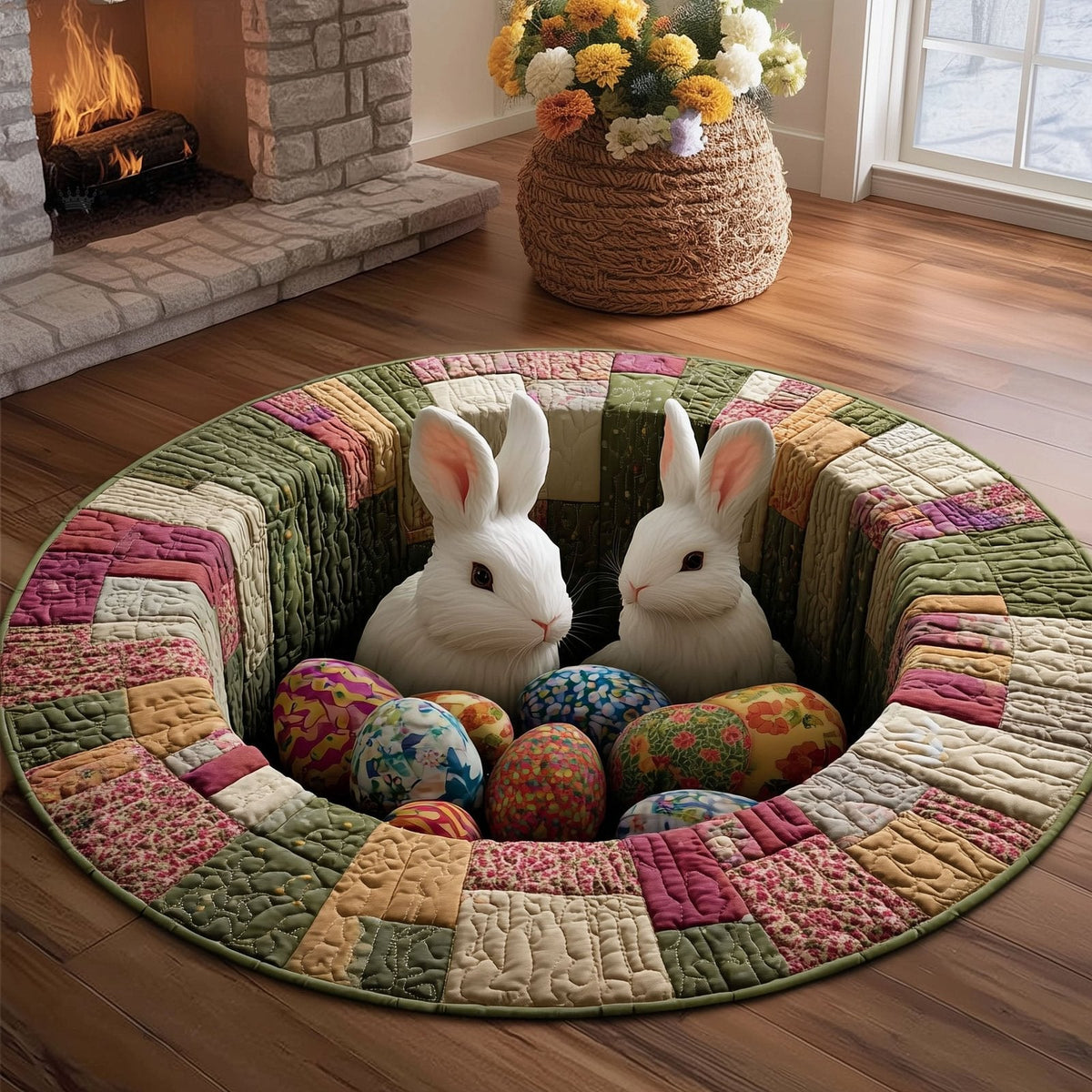 Easter Bunnies Round Mat Rug - Nature Design | Serene Home Decor (Design 3)