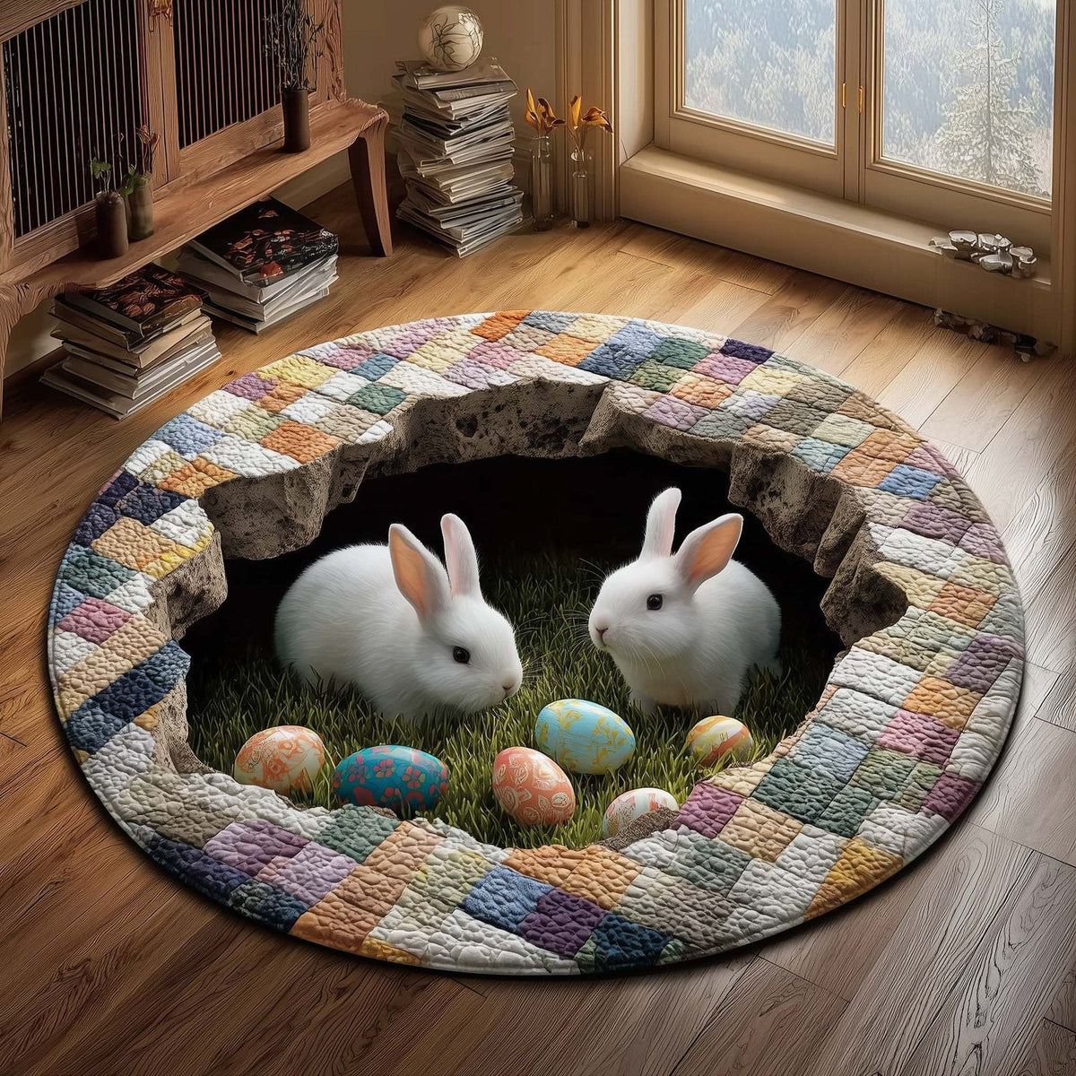 Easter Bunny Round Mat Rug - Nature Design | Serene Home Decor (Design 2)