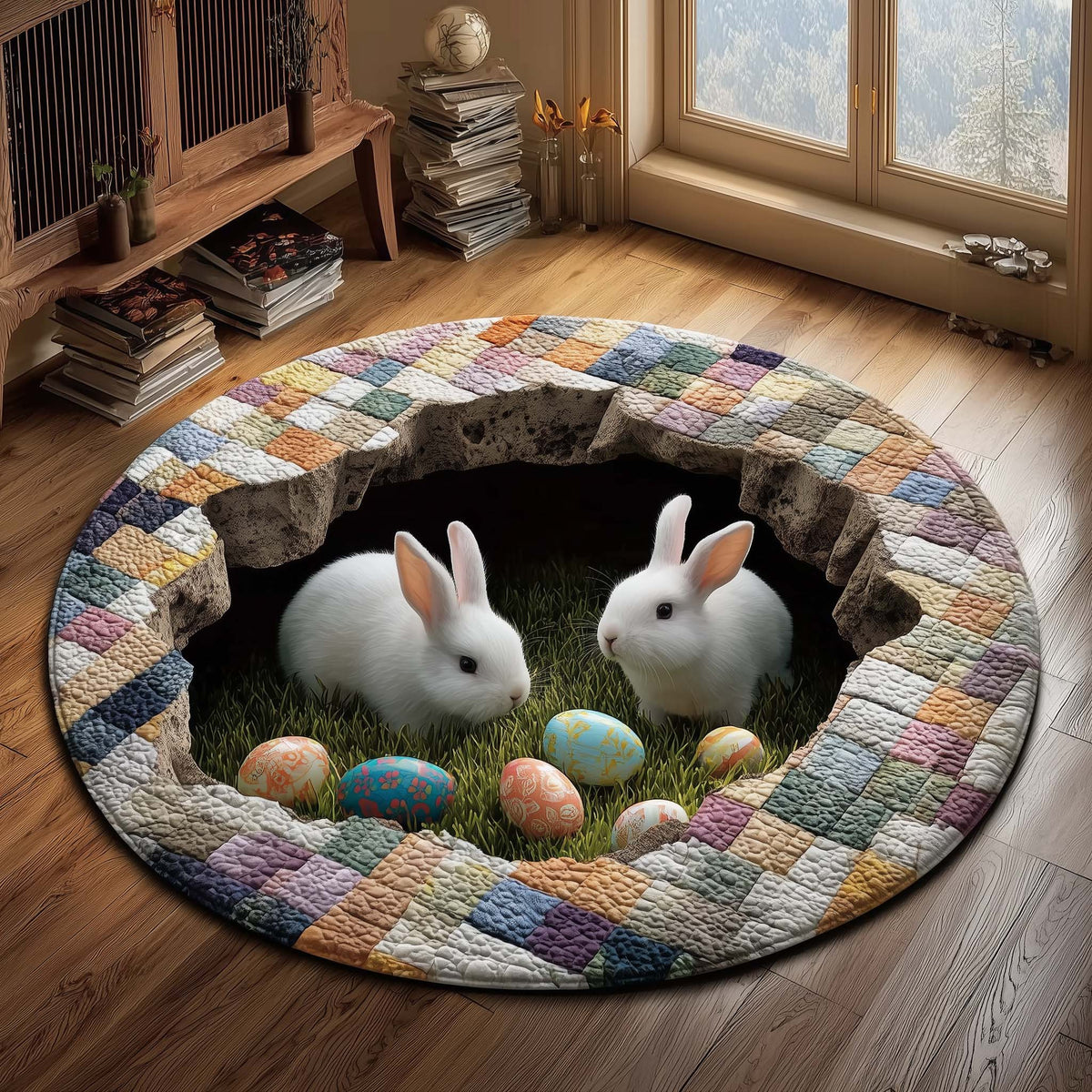 Easter Bunny Round Mat Rug - Nature Design | Serene Home Decor (Design 8)