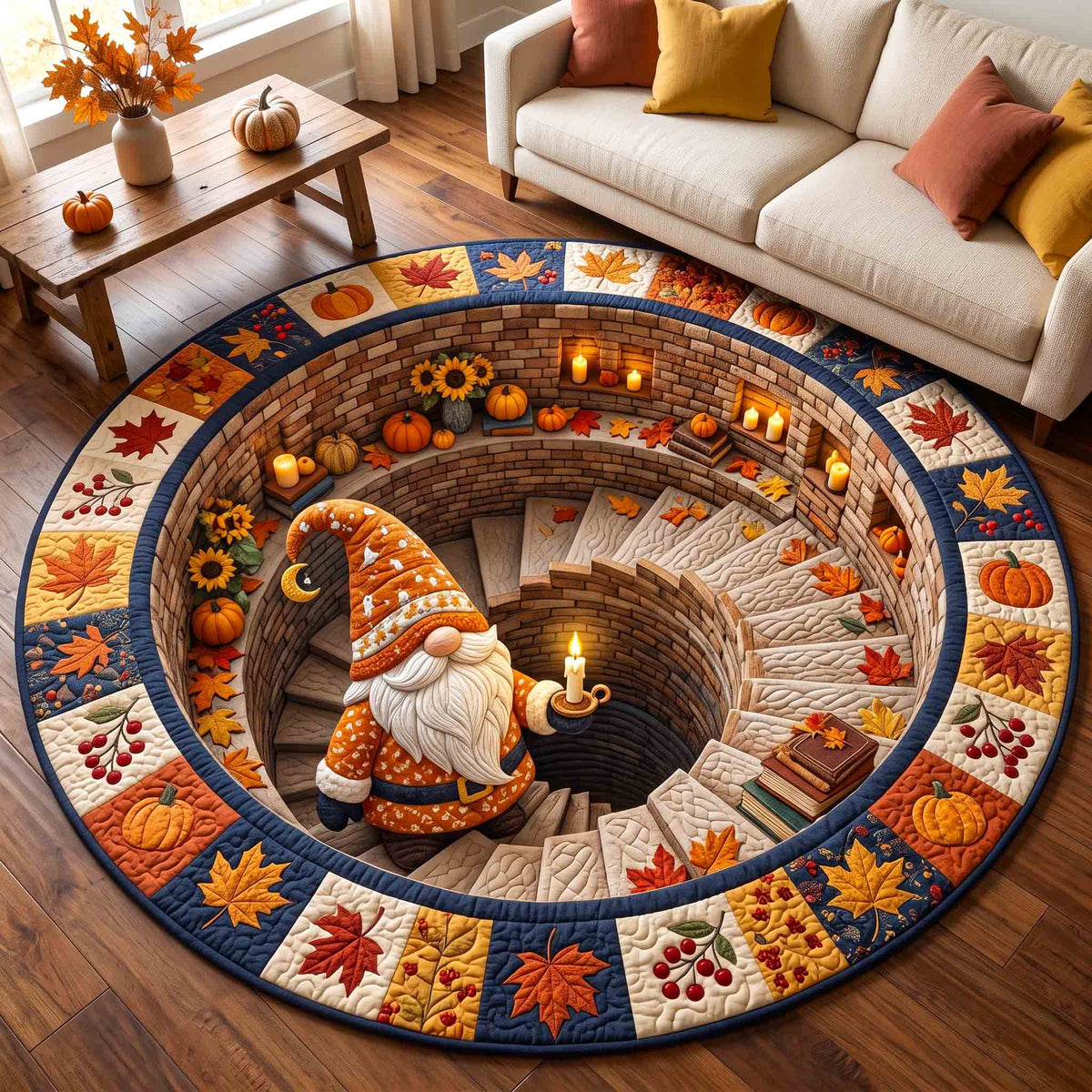 Fall Gnome Round Mat Rug - Nature Design | Serene Home Decor