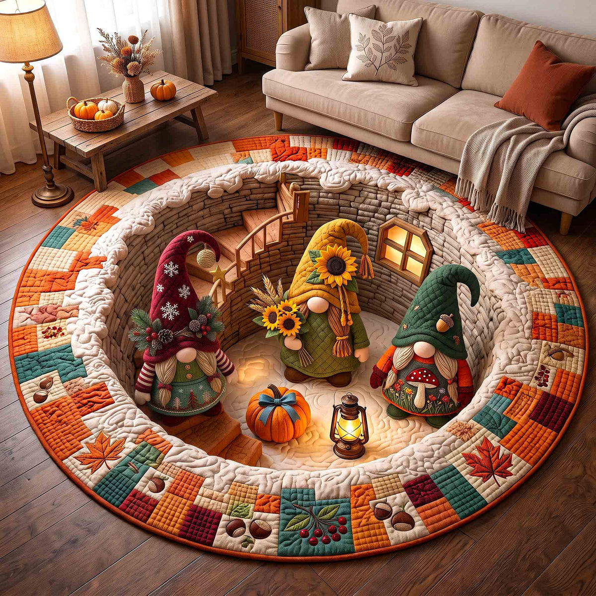 Fall Gnome Round Mat Rug - Nature Design | Nature Round Rug