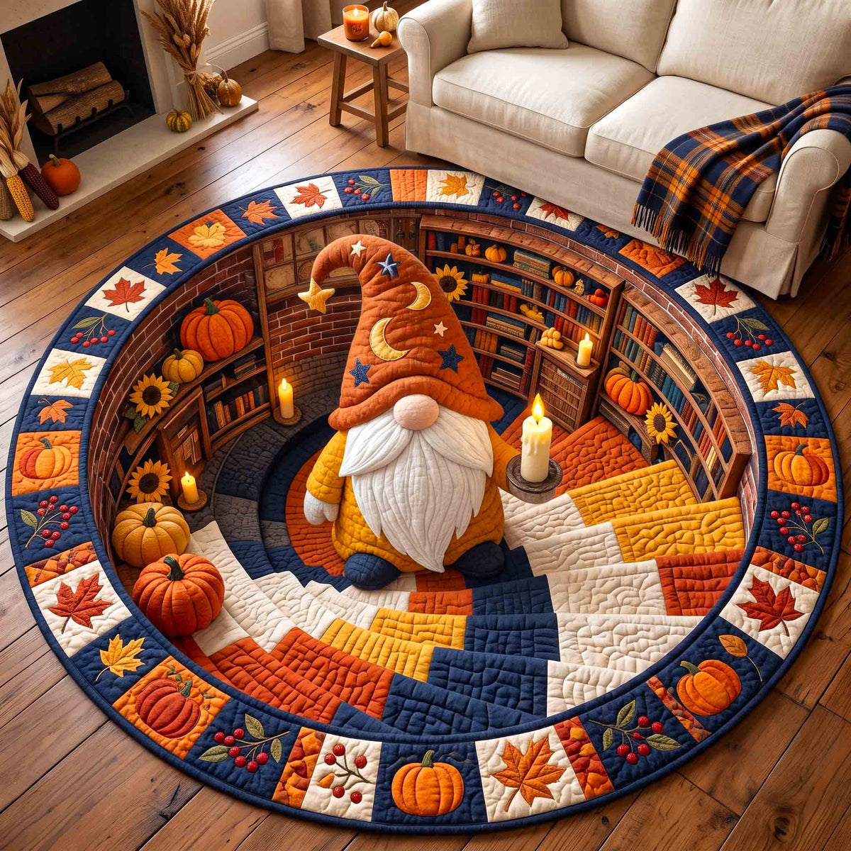 Fall Gnome Round Mat Rug - Nature Design | Nature Circle Rug
