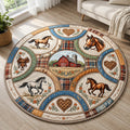 Farmhouse Horse Round Mat Rug - Non-Slip Washable Round Area Rug for Bedroom & Living Room (Design 2)