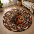 Farmhouse Horse Round Mat Rug - Non-Slip Washable Round Area Rug for Bedroom & Living Room (Design 6)