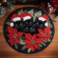 Festive Cat Round Mat Rug - Non-Slip Washable Round Area Rug for Bedroom & Living Room (Design 2)