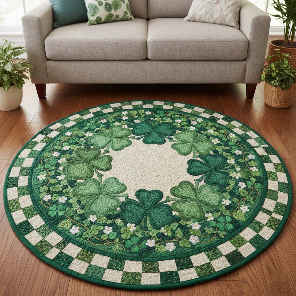 Festive Shamrock Round Mat Rug - Nature Design | Serene Home Decor (Design 2)