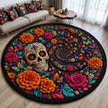 Floral Sugar Skull Spiral Round Mat Rug - Nature Design | Serene Home Decor