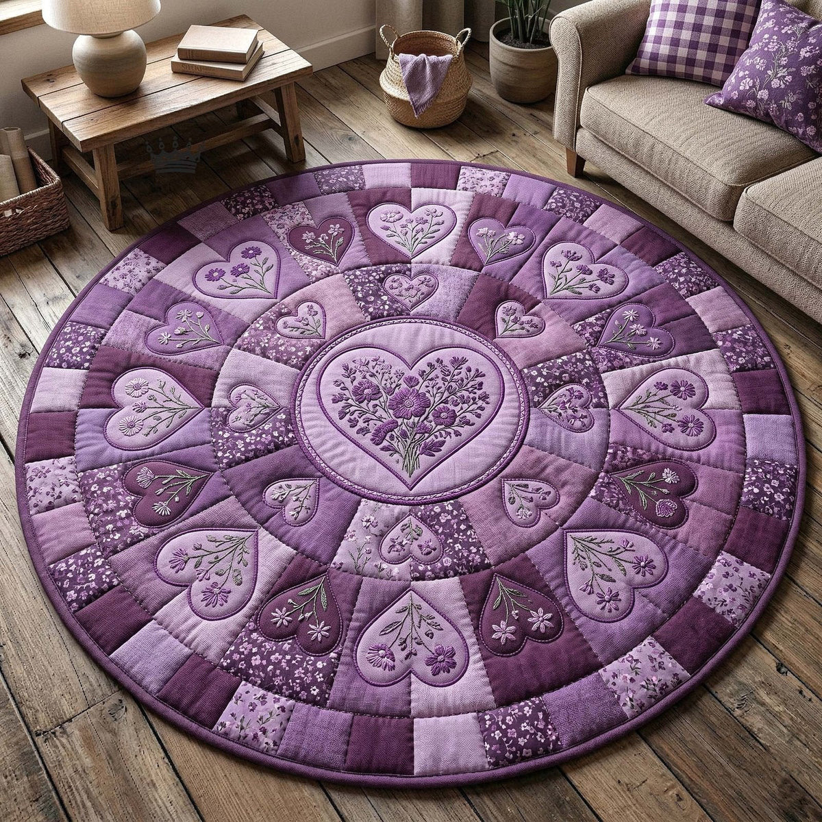 Flower Patchwork Round Mat Rug - Nature Design | Serene Home Decor (Design 2)