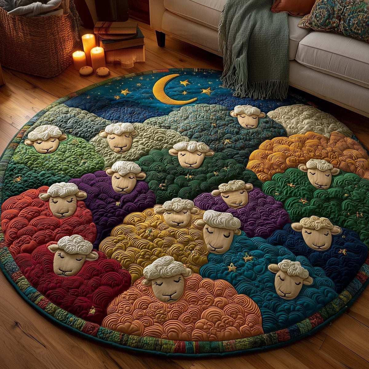 Fluffy Sheep Round Mat Rug - Nature Design | Serene Home Decor (Design 4)