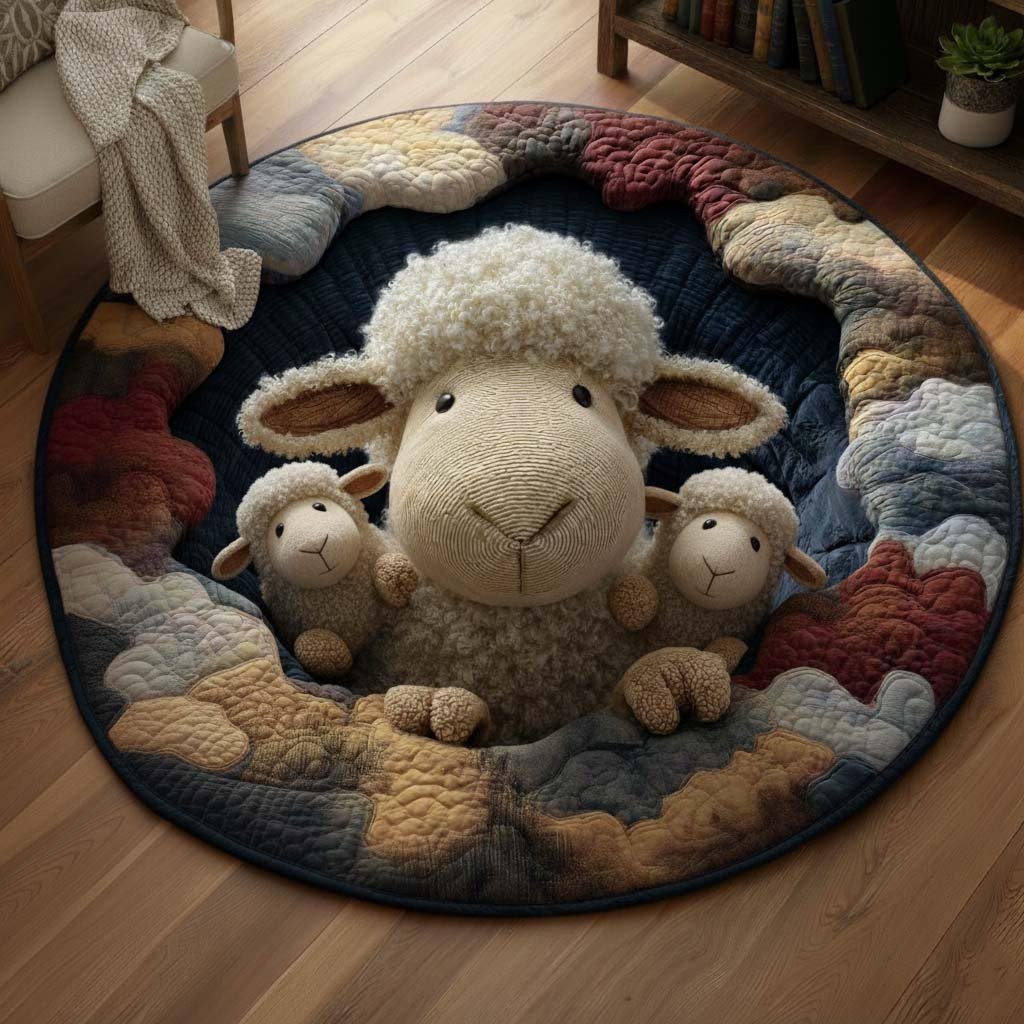 Fluffy Sheep Round Mat Rug - Nature Design | Serene Home Decor (Design 7)