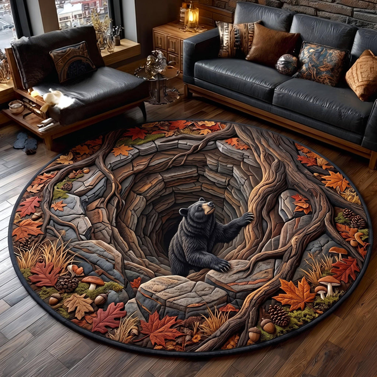 Forest Bear Round Mat Rug - Cute Animal Design | Charming Home Decor