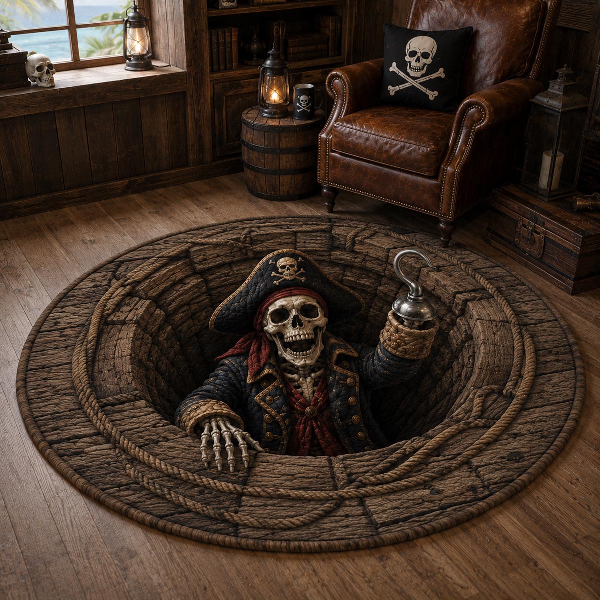 Ghost Captain Round Mat Rug - Seasonal Design | Festive Home Decor (Design 1)