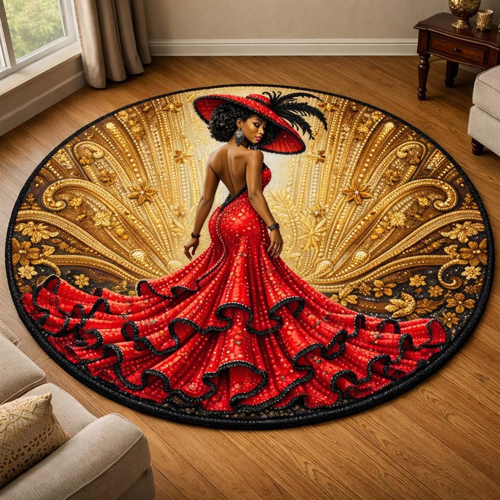 Golden Queen Round Mat Rug - Nature Design | Serene Home Decor (Design 9)