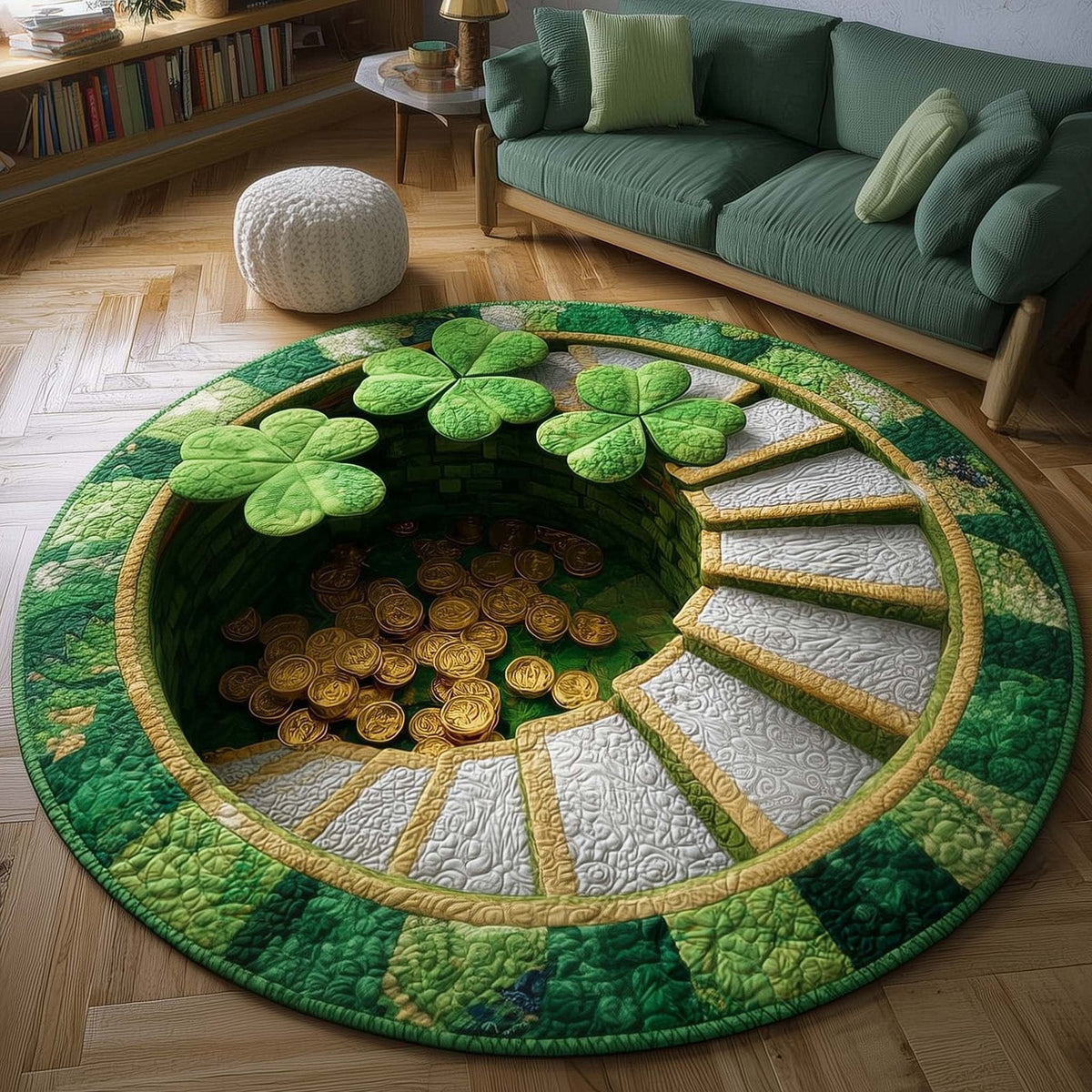 Green Blessing Round Mat Rug - Nature Design | Serene Home Decor (Design 4)