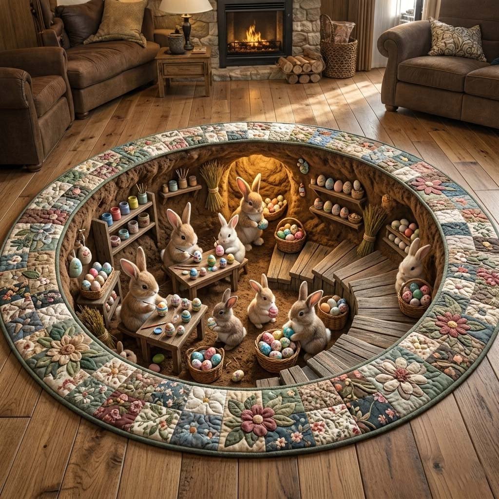 Happy Easter Round Mat Rug - Nature Design | Serene Home Decor (Design 3)