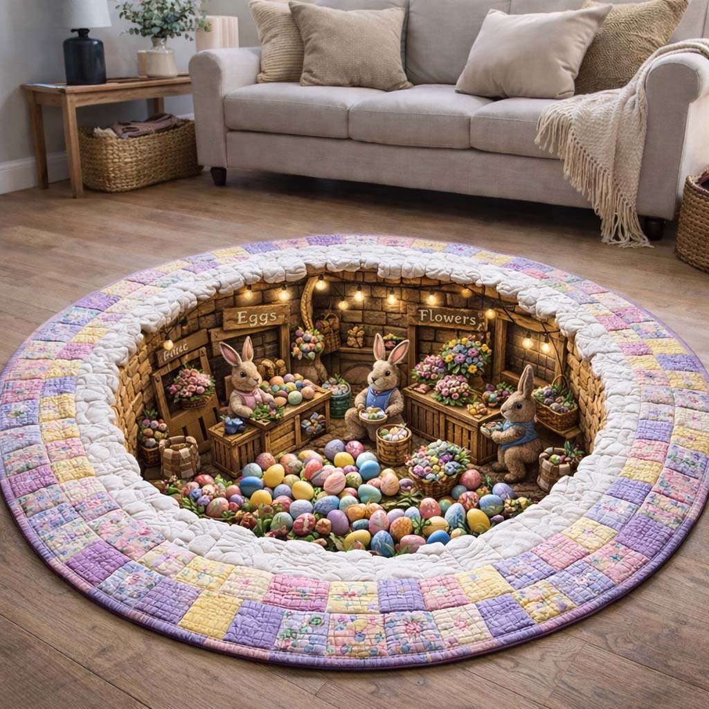 Happy Easter Round Mat Rug - Nature Design | Serene Home Decor (Design 5)