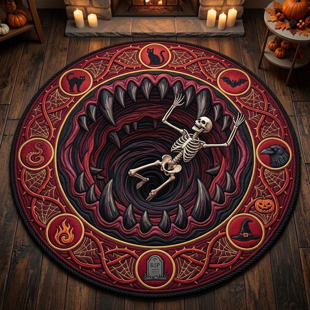 Haunted Skeleton Halloween Round Mat Rug - Non-Slip Washable Round Area Rug for Bedroom & Living Room (Design 3)