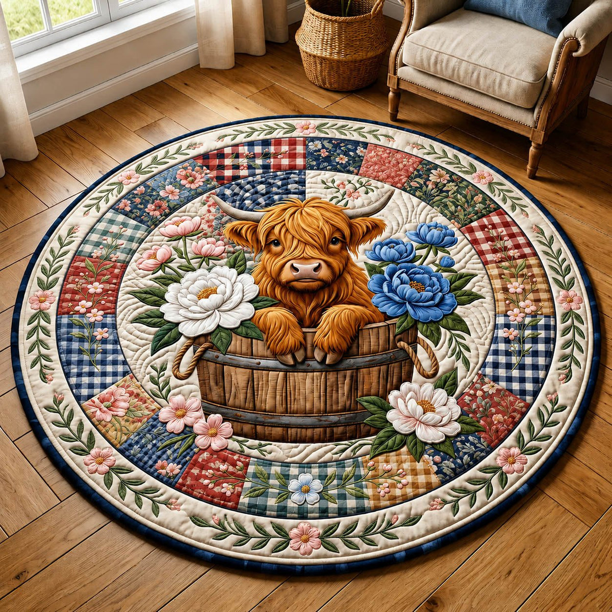 Highland Cow Round Mat Rug - Nature Design | Serene Home Decor (Design 12)