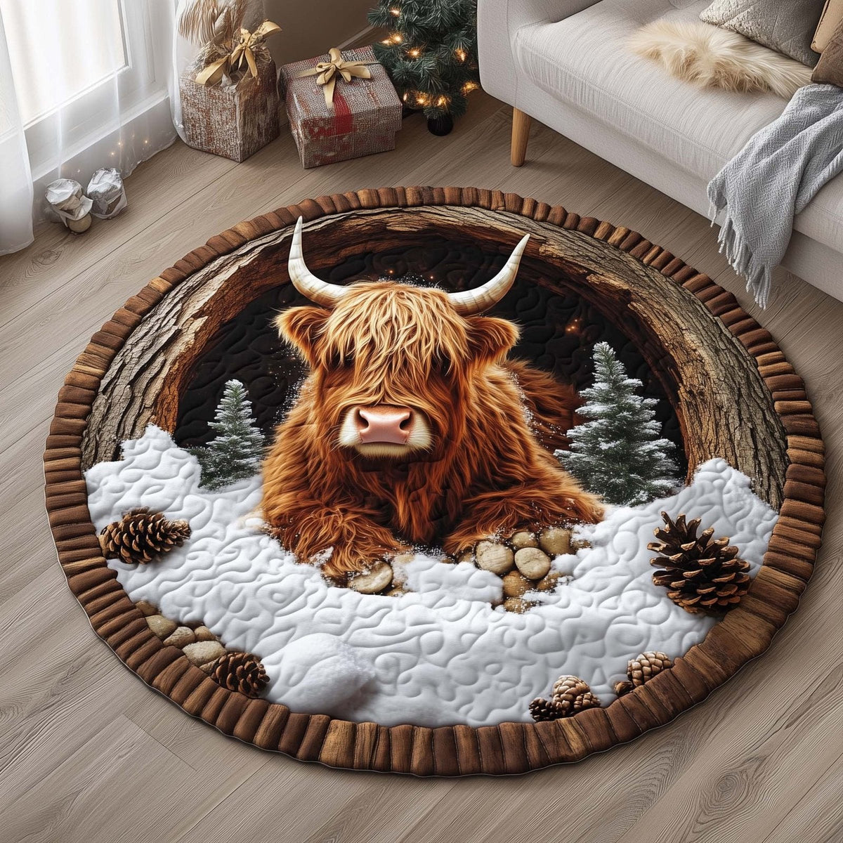Highland Cow Round Mat Rug - Nature Design | Serene Home Decor (Design 5)
