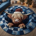 Holiday Farmstead Christmas Round Mat Rug - Non-Slip Washable Round Area Rug for Bedroom & Living Room (Design 2)