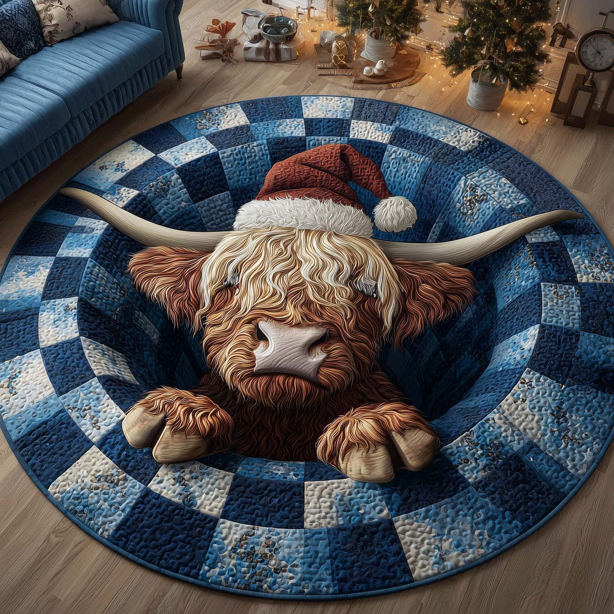 Holiday Farmstead Christmas Round Mat Rug - Non-Slip Washable Round Area Rug for Bedroom & Living Room (Design 2)