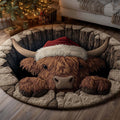 Holiday Farmstead Christmas Round Mat Rug - Non-Slip Washable Round Area Rug for Bedroom & Living Room (Design 14)