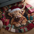 Holiday Farmstead Christmas Round Mat Rug - Non-Slip Washable Round Area Rug for Bedroom & Living Room (Design 12)
