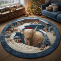 Holiday Farmstead Christmas Round Mat Rug - Non-Slip Washable Round Area Rug for Bedroom & Living Room (Design 9)