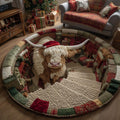 Holiday Farmstead Christmas Round Mat Rug - Non-Slip Washable Round Area Rug for Bedroom & Living Room (Design 16)