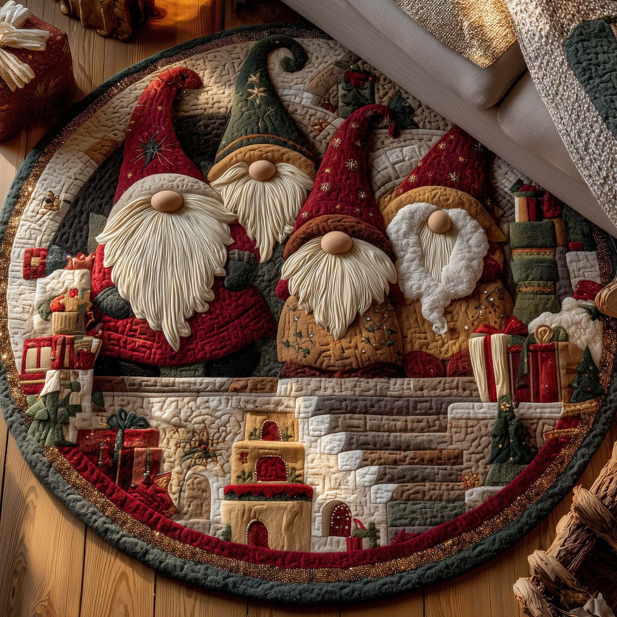 Holiday Gnomes Christmas Round Mat Rug - Non-Slip Washable Round Area Rug for Bedroom & Living Room (Design 2)