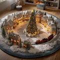 Holiday Locomotive Christmas Round Mat Rug - Non-Slip Washable Round Area Rug for Bedroom & Living Room (Design 5)