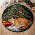 Holiday Paws Christmas Round Mat Rug - Non-Slip Washable Round Area Rug for Bedroom & Living Room (Design 4)