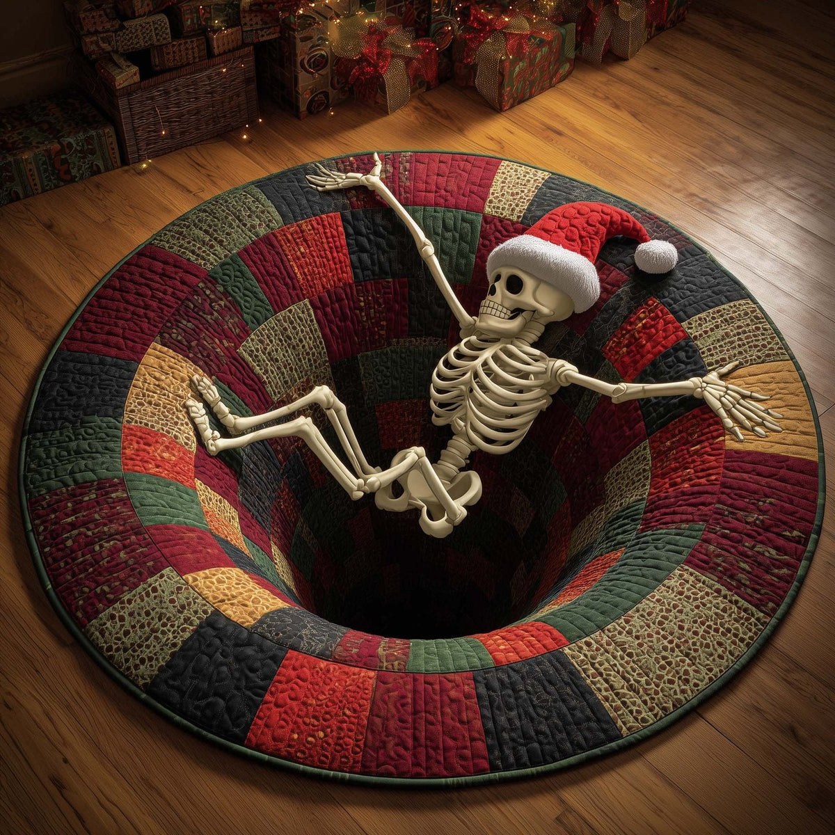 Holiday Skeleton Halloween Round Mat Rug - Non-Slip Washable Round Area Rug for Bedroom & Living Room (Design 4)
