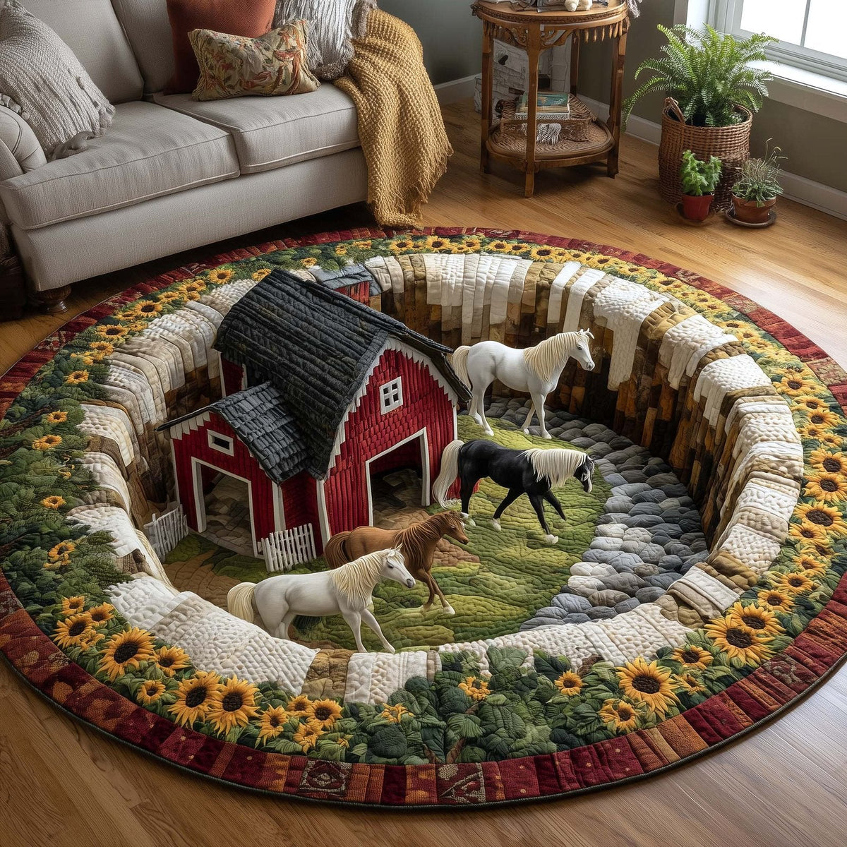 Homestead Hooves Round Mat Rug - Nature Design | Serene Home Decor (Design 4)