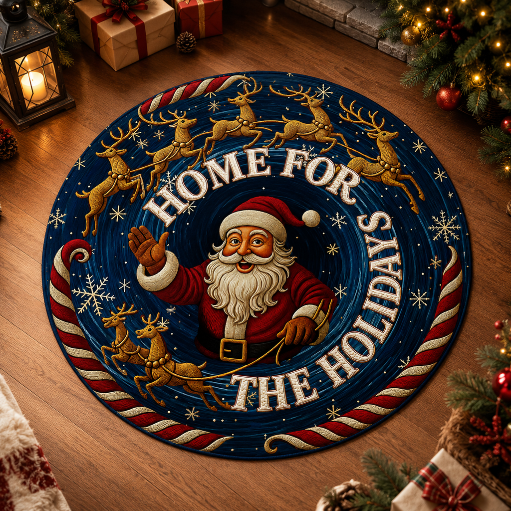 Christmas 3D Vortex Optical Illusion Round Rug, Holiday Gift Drop Santa Snowman Floor Doormat, Festive Home Decor Gift for Family and Christmas Party Lovers