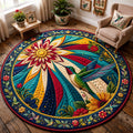 Hummingbird Sunburst Garden Round Mat Rug - Cute Animal Design | Charming Home Decor