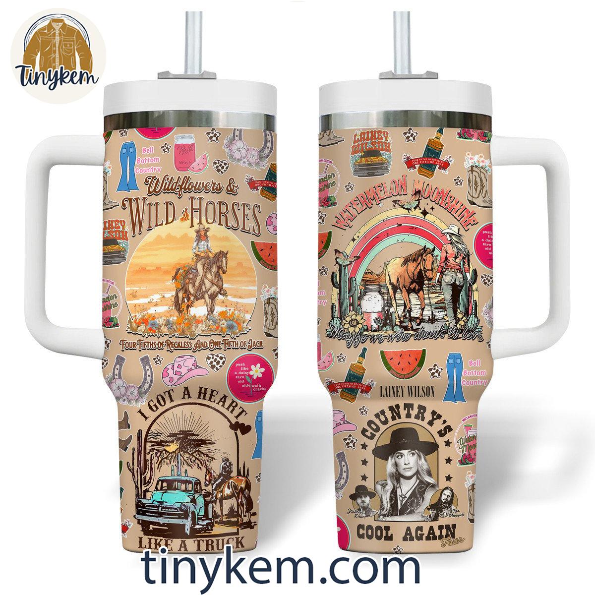 Lainey Wilson 30oz or 40oz Stainless Steel Tumbler With Handle HG with Vintage Style:Wildflowers and Wild Horses
