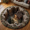 Log Cabin Round Mat Rug - Nature Design | Serene Home Decor (Design 4)