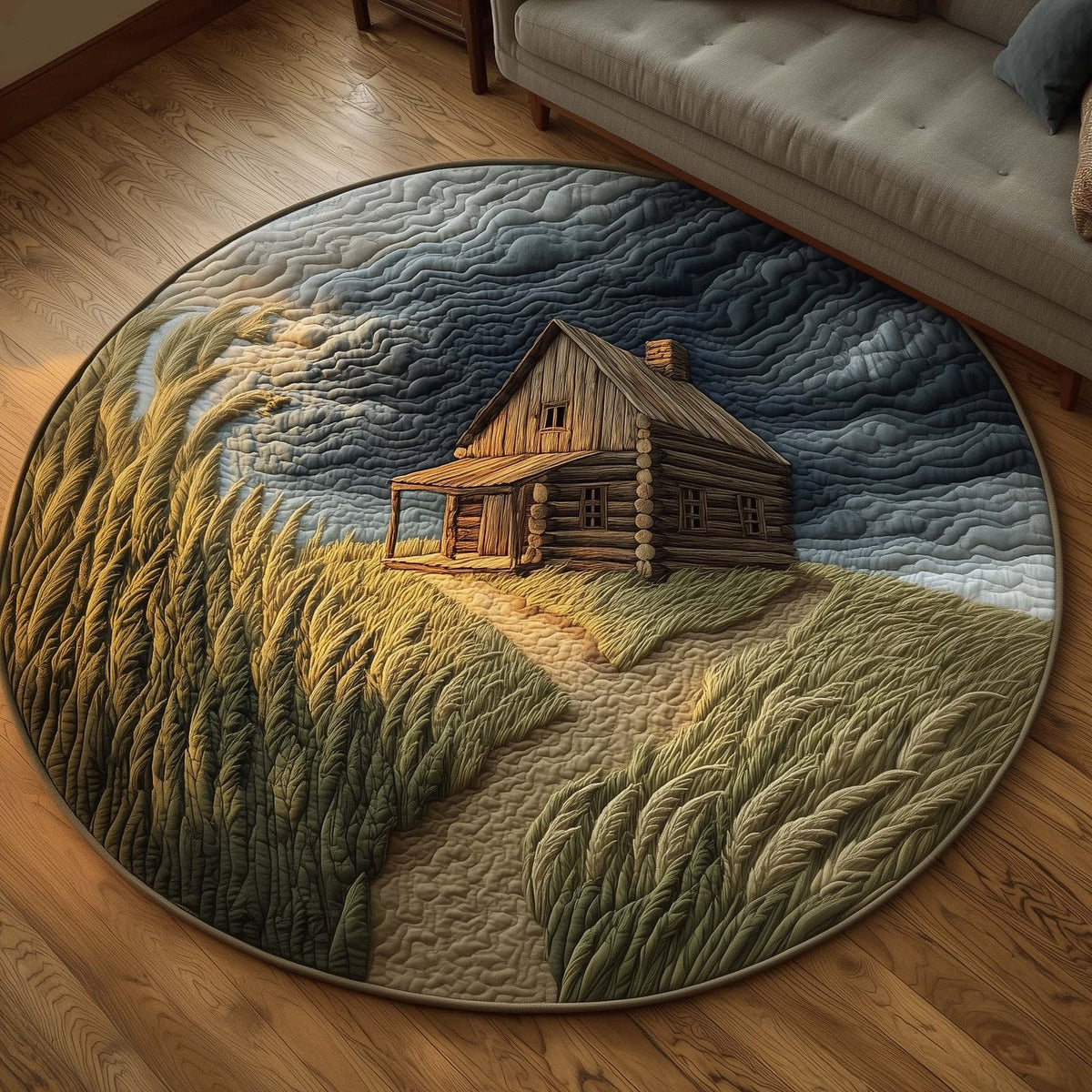 Log Cabin Round Mat Rug - Nature Design | Serene Home Decor (Design 3)