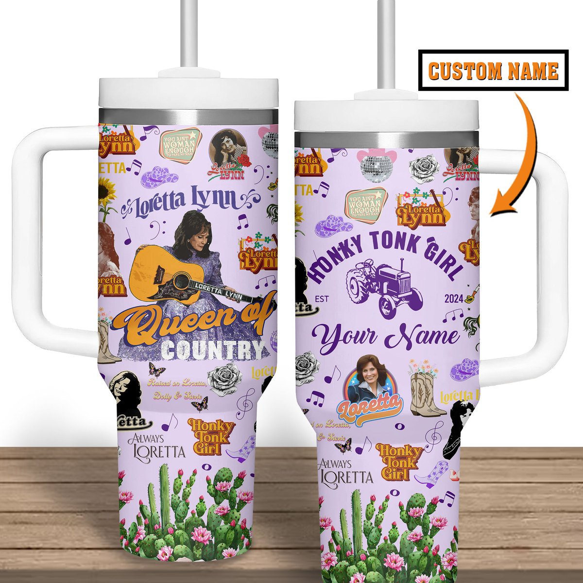 Loretta Lynn Customized Purple 30oz or 40oz Stainless Steel Tumbler With Handle HG