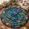 Lotus Dragonfly Pond Round Mat Rug - Cute Animal Design | Charming Home Decor