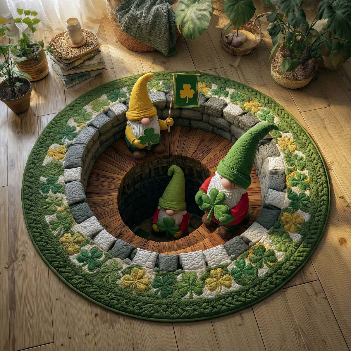 Lucky Gnomes Round Mat Rug - Nature Design | Serene Home Decor (Design 2)